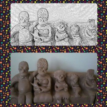 Sculpture titled "Família Simpsons re…" by Rosana Pan Romero, Original Artwork, Clay