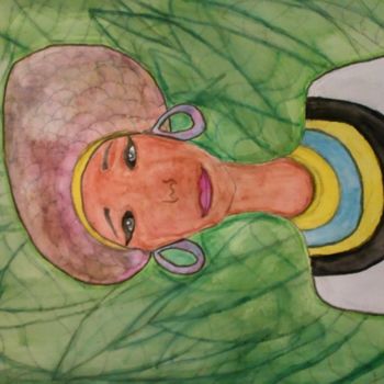 Malerei mit dem Titel "Femme Afro" von Rosana, Original-Kunstwerk, Aquarell