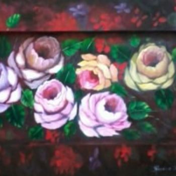 Malarstwo zatytułowany „Rosas em fundo verm…” autorstwa Iadanza, Oryginalna praca