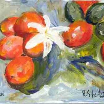 Painting titled "Fruta do café" by Rosangela Scheithauer, Original Artwork, Oil