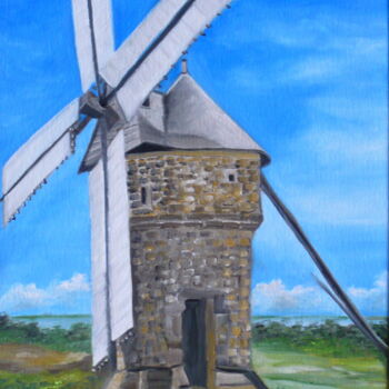 Painting titled ""Moulin de Batz sur…" by Rosann, Original Artwork, Oil Mounted on Wood Stretcher frame