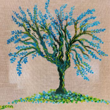제목이 "Blue Olivier"인 미술작품 Rosann로, 원작, 기름 나무 들것 프레임에 장착됨