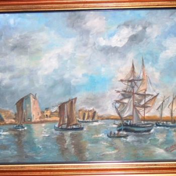 Schilderij getiteld "Plusieur bateaux" door Claeys, Origineel Kunstwerk
