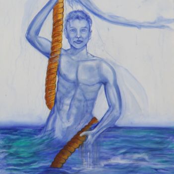 Painting titled "hombre-del-agua-ole…" by Rosa Maria Rins Dirichx, Original Artwork, Oil