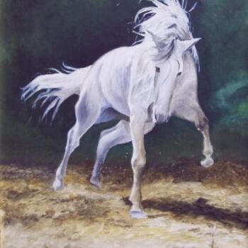 Malarstwo zatytułowany „Caballo blanco B1” autorstwa Rosario De Mattos, Oryginalna praca, Olej