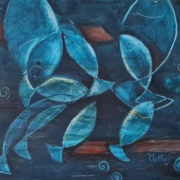 Malarstwo zatytułowany „Tramas peces 1” autorstwa Rosario De Mattos, Oryginalna praca, Olej
