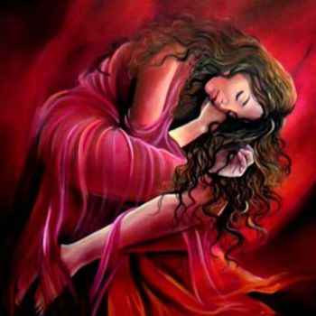 Pintura intitulada "Mulher de vermelho" por Rosazatti, Obras de arte originais, Óleo