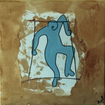 Peinture intitulée "Hombre Encerrado" par Rosa Maria Maldonado Guerrero "Azul", Œuvre d'art originale, Huile