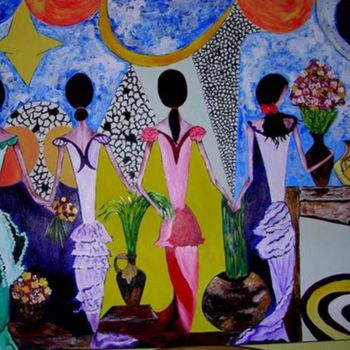 Peinture intitulée ""Mujercitas Mix"" par Rosa Maria Maldonado Guerrero "Azul", Œuvre d'art originale, Huile