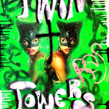 Painting titled "TWIN TOWERS" by Rose-Agathe Steiner, Original Artwork, Acrylic
