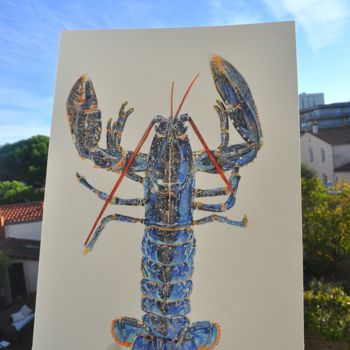 Painting titled "Le homard bleu" by Rose Bonnefoy, Original Artwork, Watercolor