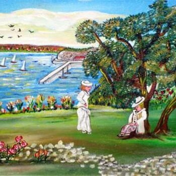 Painting titled "Promenade  vue port…" by Rose Calvino, Original Artwork