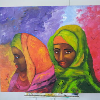 Peinture intitulée "mulheres massai" par Rose Fernandes, Œuvre d'art originale, Acrylique