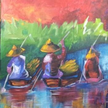 Painting titled "Barqueiros" by Rose Fernandes, Original Artwork, Acrylic