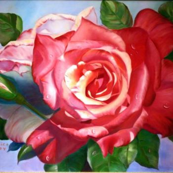 Painting titled "Peaceful Rose" by Rose Lady, Original Artwork, Oil