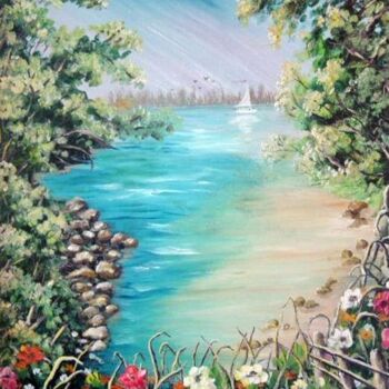 Peinture intitulée "Vue sur la rivière" par Rose Lévesque, Œuvre d'art originale