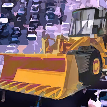 Digital Arts titled "Bulldozer in Traffi…" by Rose Marinelli, Original Artwork, Digital Collage