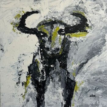 Painting titled "El Toro" by Rose Mary Vallas, Original Artwork, Acrylic Mounted on Wood Stretcher frame