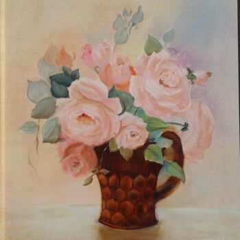 Peinture intitulée "Roses anciennes 2" par Rose Passalboni Giudicelli, Œuvre d'art originale, Huile Monté sur Châssis en bois