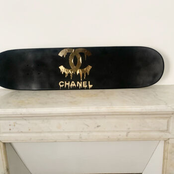Sculpture titled "Skate Chanel Black" by Rose, Original Artwork, Wood