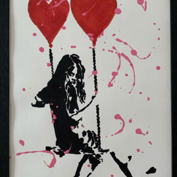 Drawing titled "Swing" by Rose, Original Artwork, Acrylic Mounted on Wood Panel