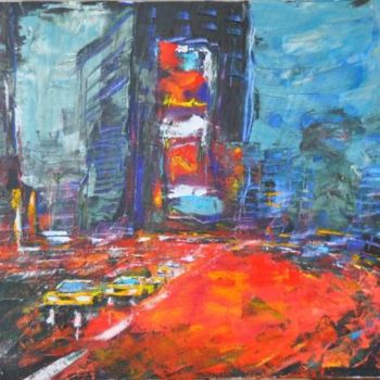 Painting titled "New York by night" by Rosedingue, Original Artwork, Oil