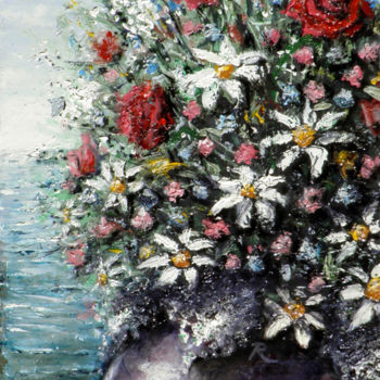 Peinture intitulée "Boule de fleur . Pe…" par Roselin-Art, Œuvre d'art originale, Huile