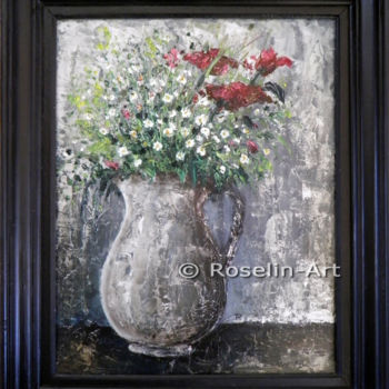 Painting titled "Bouquet argenté. Pe…" by Roselin-Art, Original Artwork, Oil