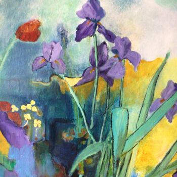 Peinture intitulée "Les iris" par Roseline Chesserond, Œuvre d'art originale, Acrylique Monté sur Châssis en bois