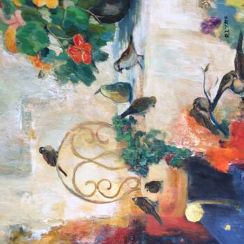Pintura titulada "Les moineaux sont d…" por Roseline Chesserond, Obra de arte original, Acrílico