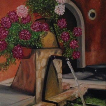 Pintura intitulada "Fontaine Provençale" por Roseline Pederencino Et Olivier Villella, Obras de arte originais, Óleo