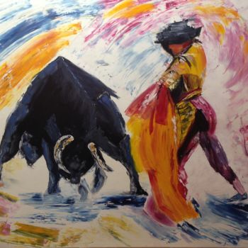 Malerei mit dem Titel "Corrida" von Roseline Pederencino Et Olivier Villella, Original-Kunstwerk, Öl