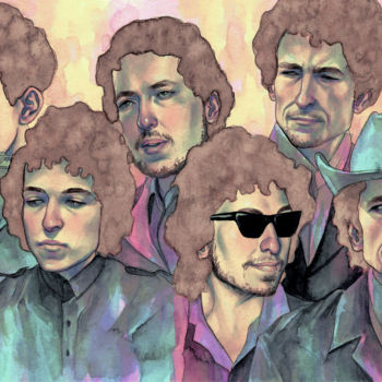 Pintura intitulada "Bob Dylan through t…" por Roselin Estephanía, Obras de arte originais, Aquarela