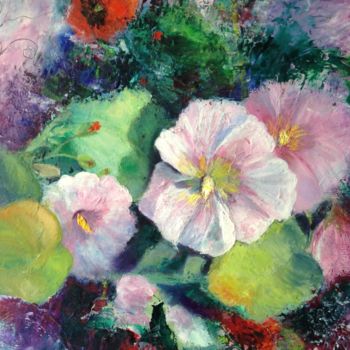 Painting titled "Roses tremiere" by Roseline Chesserond, Original Artwork, Oil