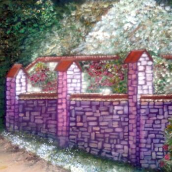 Peinture intitulée "le mur fleuri à Rad…" par Roselyne Halluin, Œuvre d'art originale