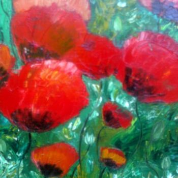 Painting titled "Les coquelicots" by Roselyne Halluin, Original Artwork