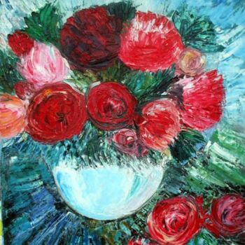 Pittura intitolato "le bouquet rond" da Roselyne Halluin, Opera d'arte originale
