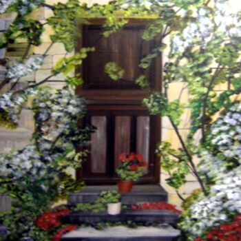 Painting titled "La porte oubliée" by Roselyne Halluin, Original Artwork, Acrylic