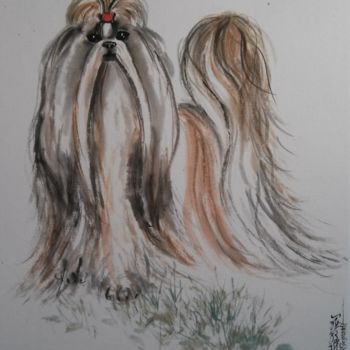 Painting titled "chien de l'année 20…" by Roselyne Pegeault, Original Artwork