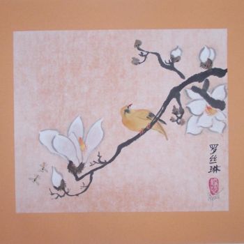 Pintura intitulada "Magnolia blanc" por Roselyne Pegeault, Obras de arte originais