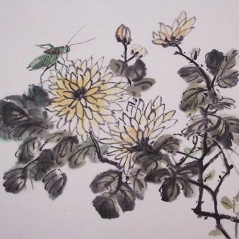 绘画 标题为“Chrysanthèmes et sa…” 由Roselyne Pegeault, 原创艺术品