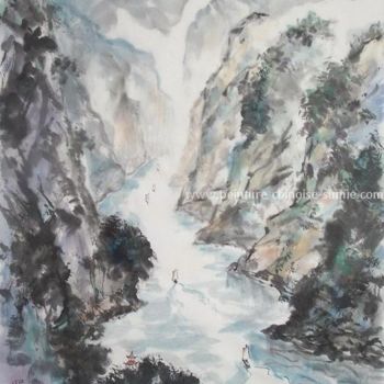 Peinture intitulée "Gorges du Yangtze" par Roselyne Pegeault, Œuvre d'art originale