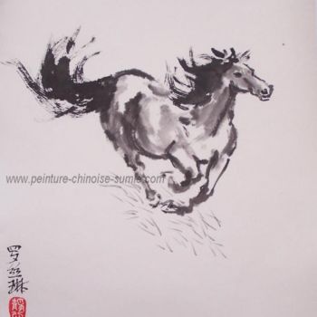 Peinture intitulée "cheval au galop" par Roselyne Pegeault, Œuvre d'art originale, Huile