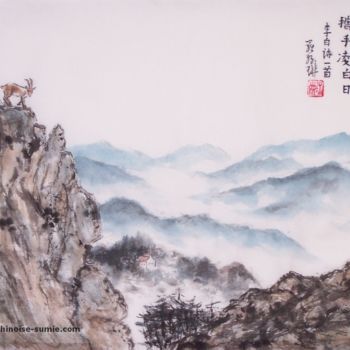 Pintura intitulada "chèvres de montagne" por Roselyne Pegeault, Obras de arte originais