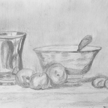 Disegno intitolato "Nature Morte 1" da Roselyne Quinchon/Creff, Opera d'arte originale, Matita