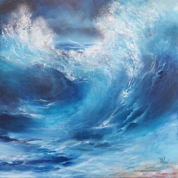 Malarstwo zatytułowany „Wave 2” autorstwa Roselyne Rollant (Evarose), Oryginalna praca, Olej Zamontowany na Drewniana rama n…