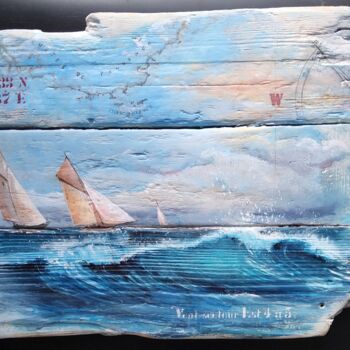 Peinture intitulée "Mémoire de mer 3" par Roselyne Rollant (Evarose), Œuvre d'art originale, Acrylique Monté sur Panneau de…