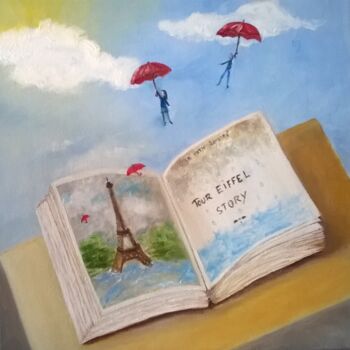 Painting titled "histoire-de-paraplu…" by Roselyne Schwarz, Original Artwork