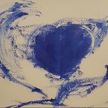 Painting titled "Coeur bleu" by Roselyne Sierra, Original Artwork, Acrylic