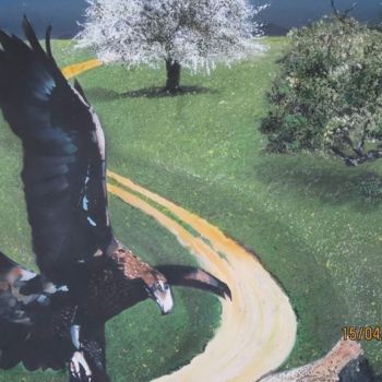 Peinture intitulée "Aigle joueur" par Rosemarie Grandjean, Œuvre d'art originale, Acrylique